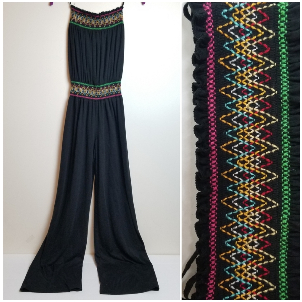 Strapless Embroidered Black Jumpsuit